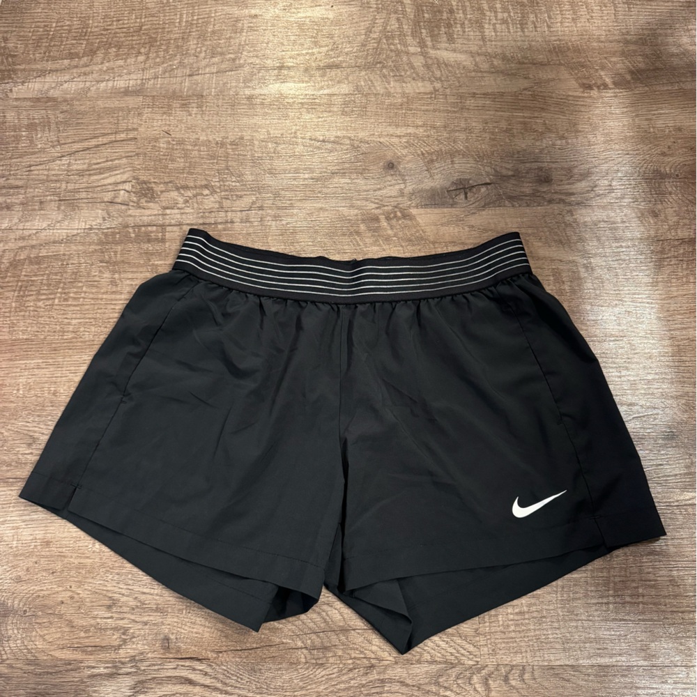 Nike Women's Black Athletic Shorts with White Logo
